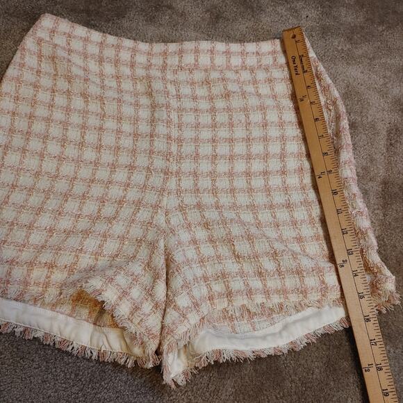 Ann Taylor Size 8 Tweed Shorts Pink White Square Zipper Side Pockets Pastel - Picture 7 of 11